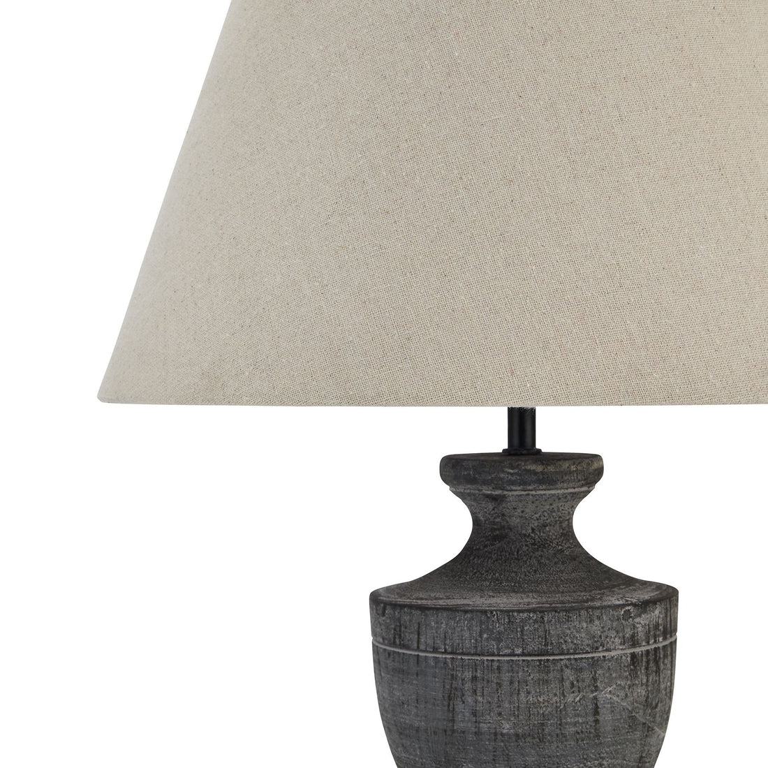 Dark Grey Urn Wooden Table Lamp With Linen Shade