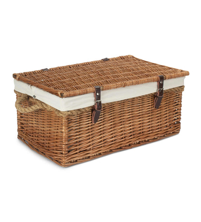 Extra Large Double Steamed Wicker Storage Trunk with Rope Handles White Lining