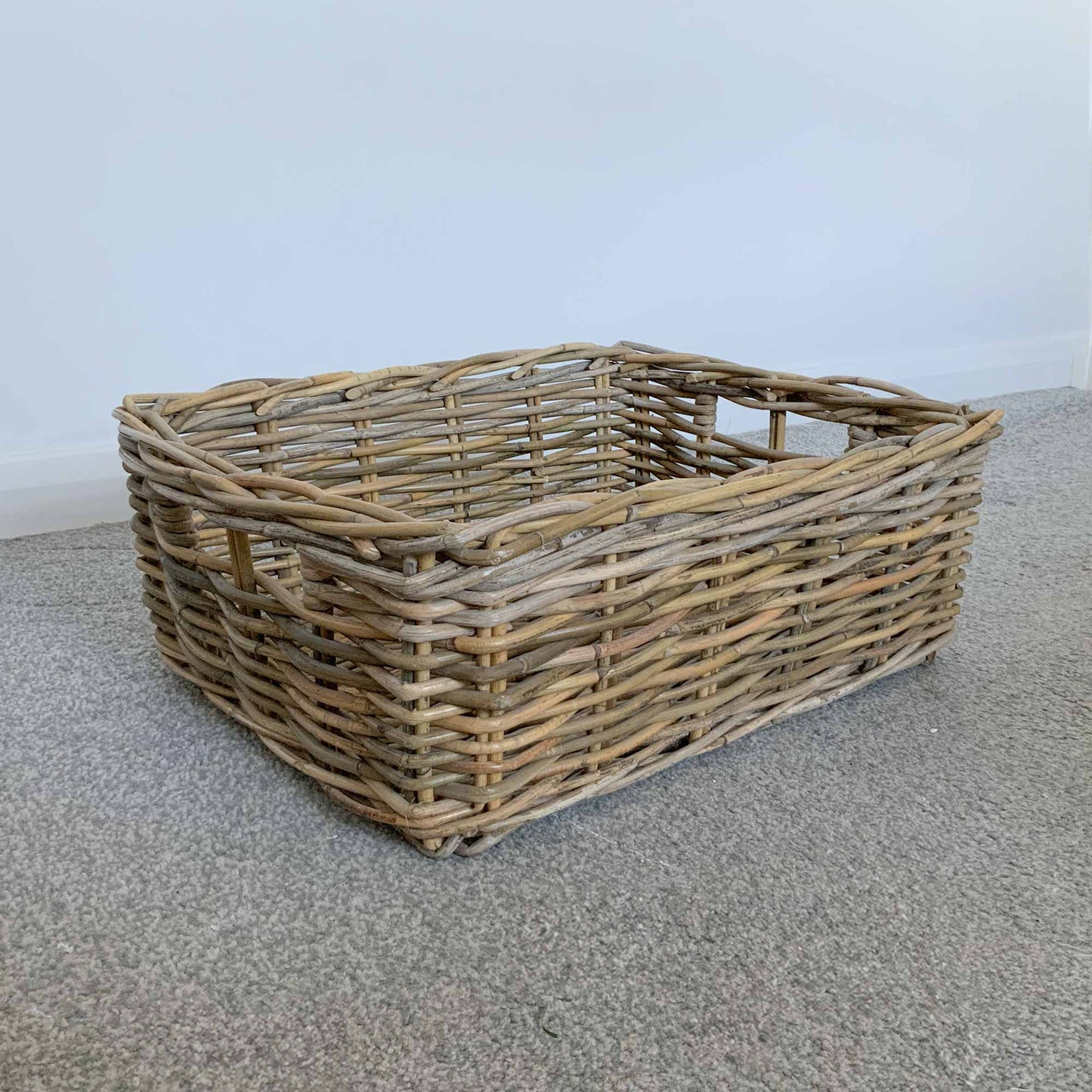 Large Shallow Rectangular Basket - Kubu Rattan Basket - Rustic Home Storage Solution