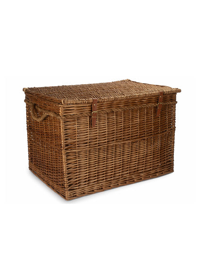 Extra Large 29-inch Double Steamed Wicker Storage Chest with Rope Handles