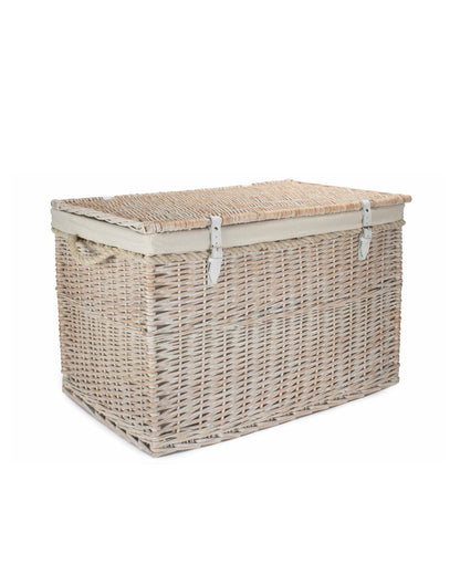 Extra Large 29-inch White Wicker Storage Chest with Rope Handles White Lining