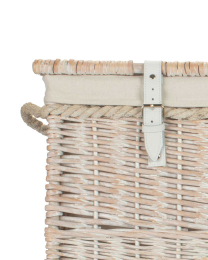 Extra Large 29-inch White Wicker Storage Chest with Rope Handles