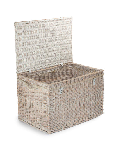 Extra Large 29-inch White Wicker Storage Chest with Rope Handles