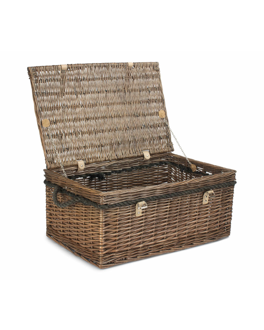 Extra Large Antique Wash Wicker Storage Trunk with Rope Handles