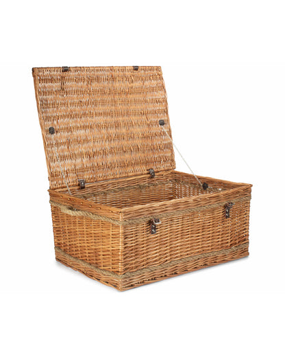 Extra Large Antique Wash Wicker Storage Trunk with Rope Handles