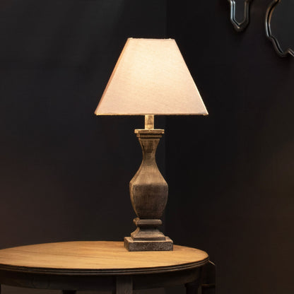Dark Grey Wooden Table Lamp with Fluted Shade