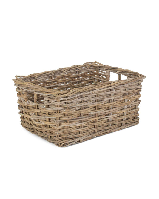 Large Deep Rattan Storage Basket, Natural Wood, Rectangular