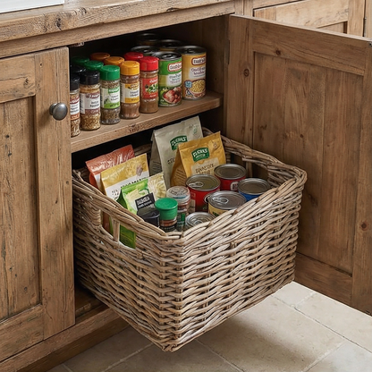 Large Deep Rattan Storage Basket for kitchen cupboard organisation