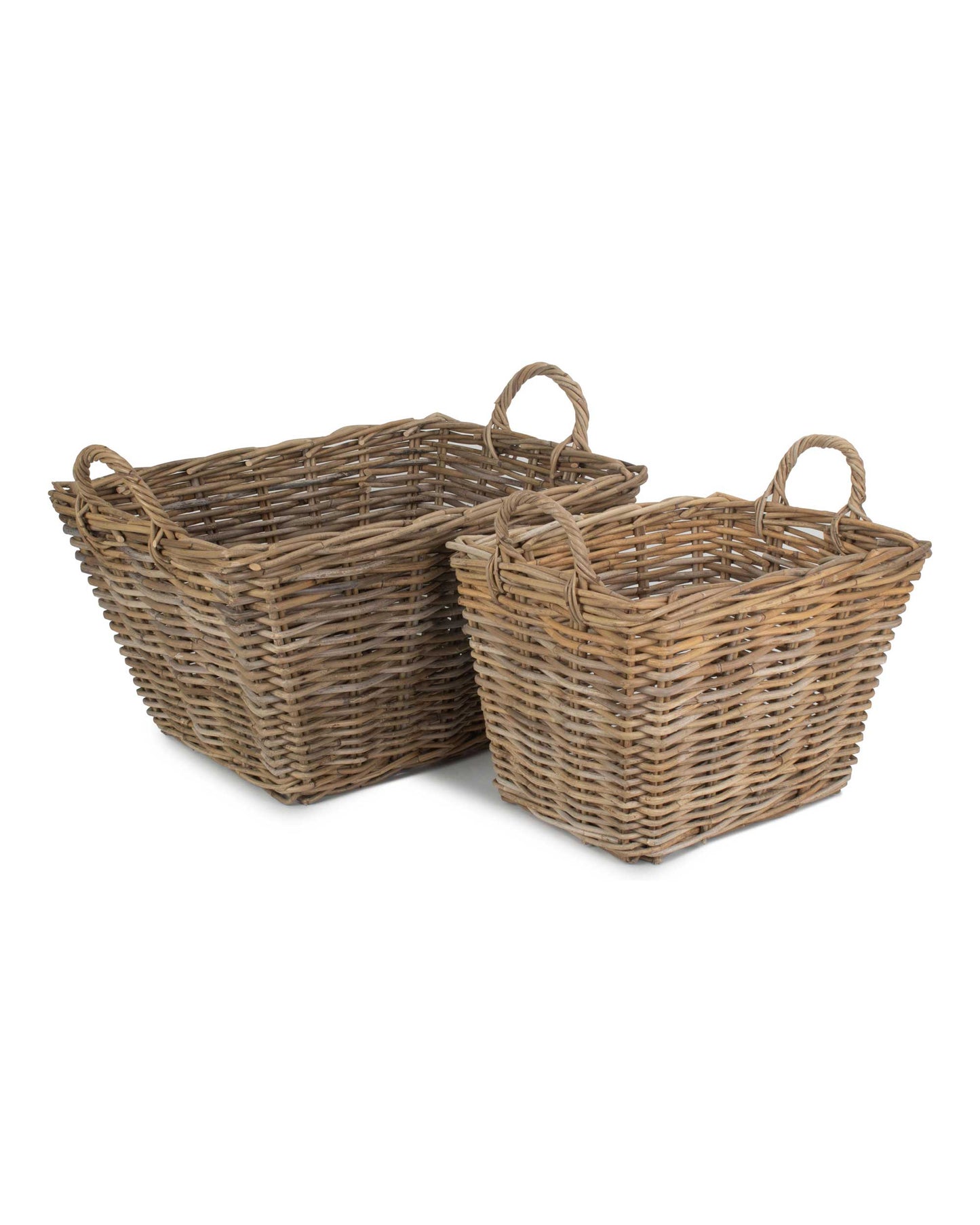 Rectangular Rattan Floor Storage Basket with Handles, Large and Small