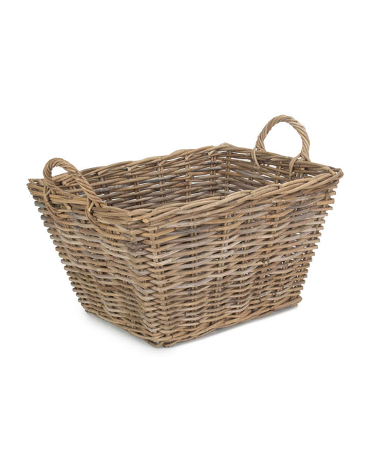 Large Rectangular Rattan Floor Storage Blanket Log Basket with Handles