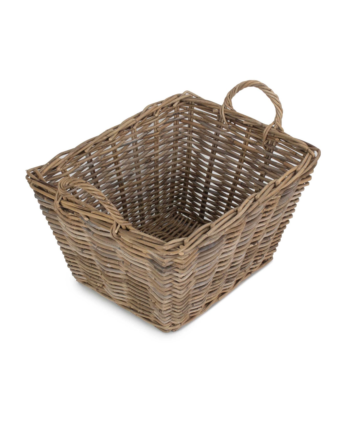 Large Rectangular Rattan Floor Storage Blanket Log Basket with Handles