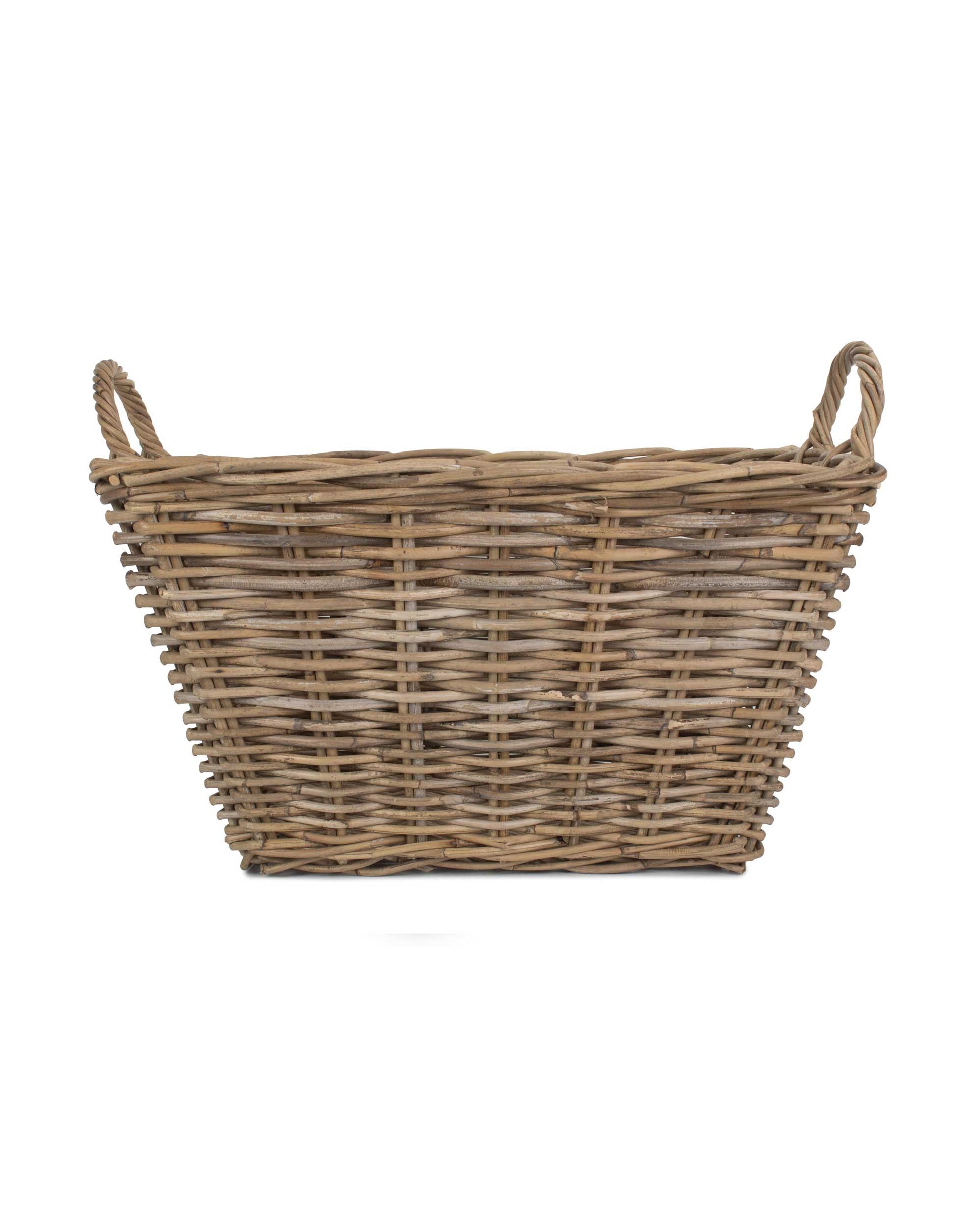 Large Rectangular Rattan Floor Storage Blanket Log Basket with Handles