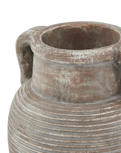 Large Rustic Brown Ribbed Vase