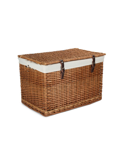 Large 24-Inch Wicker Storage Chest With Lid, White Lining