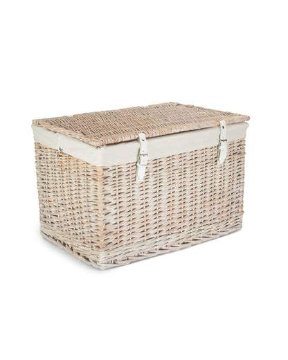 Large 24-Inch White Wicker Storage Chest With Lid, White Lining