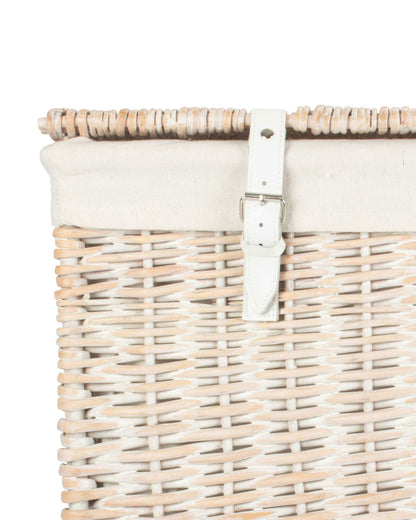 Large 24-Inch White Wicker Storage Chest With Lid, White Lining