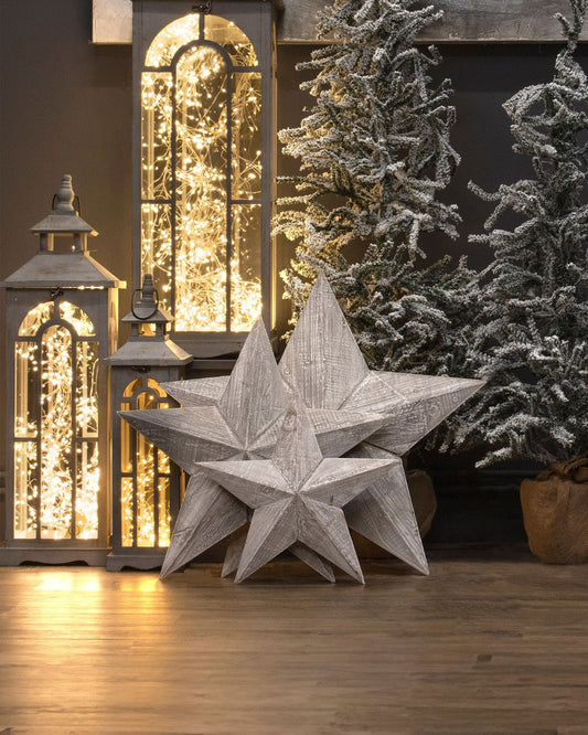 Set of 3 Large Wooden Star Decorations – Rustic Christmas Decor