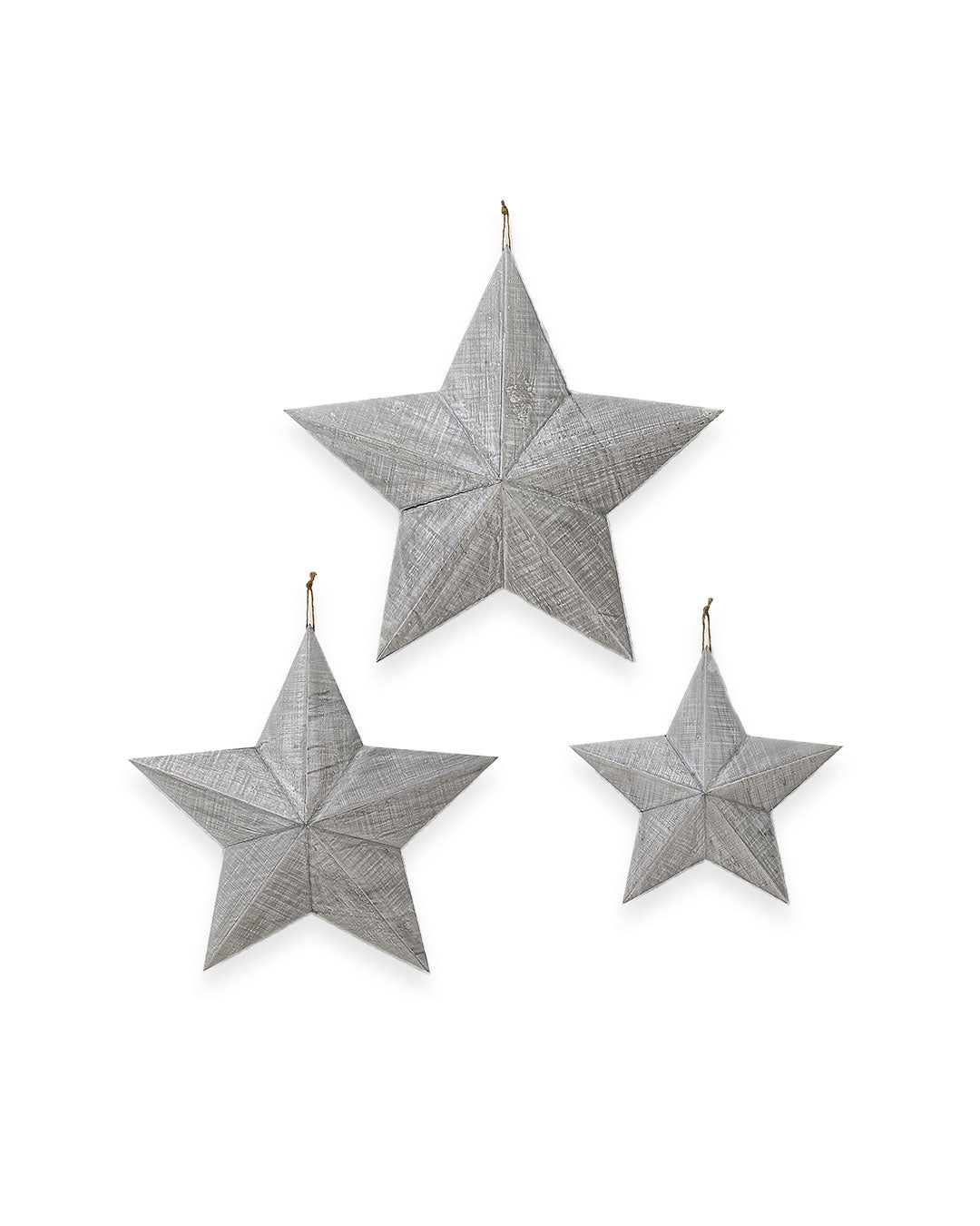Set of 3 Large Wooden Star Decorations – Rustic Christmas Decor