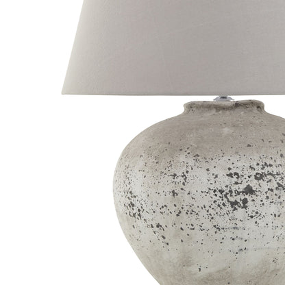 Large Distressed Rustic Stone Ceramic Lamp with Light Grey Shade