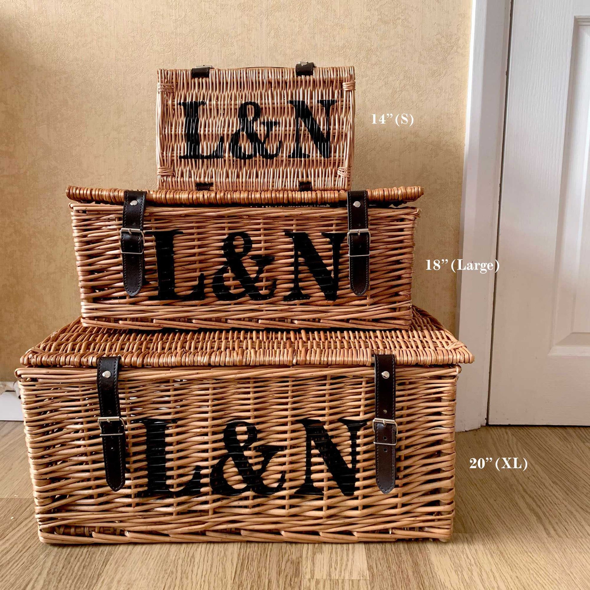 Large personalised hamper storage baskets with lid