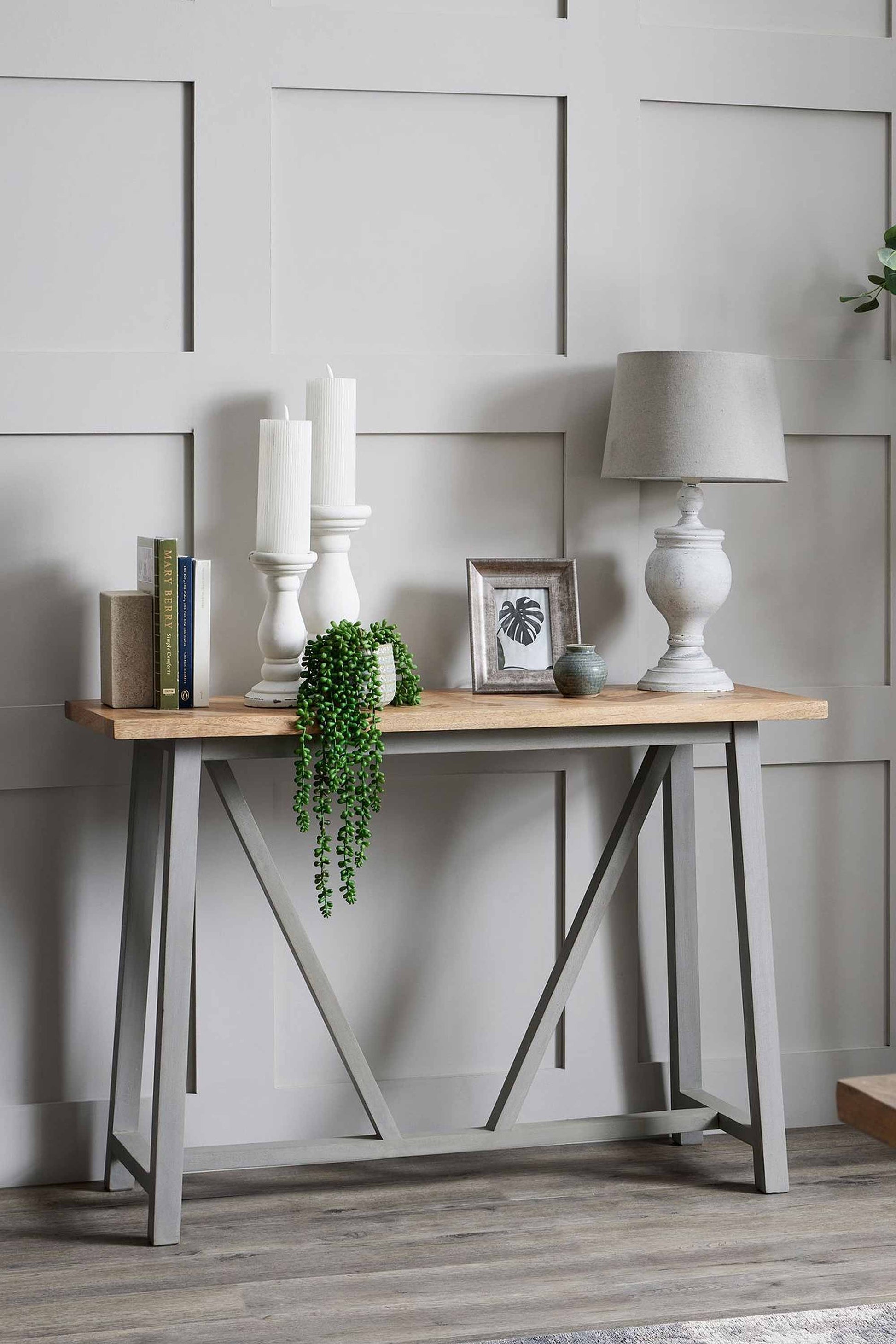 Neutral Stone Table Lamp with Linen Shade