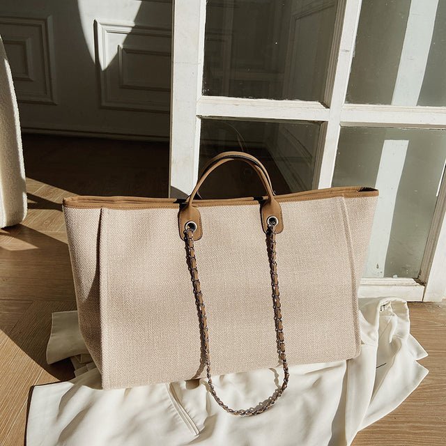 Personalised Beige Tote Bag with Gucci Stripes Purlee