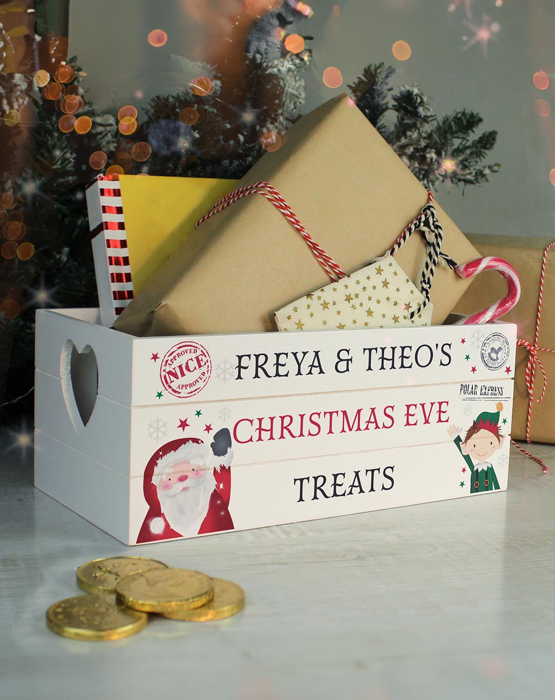 Personalised Christmas White Wooden Crate - Children&