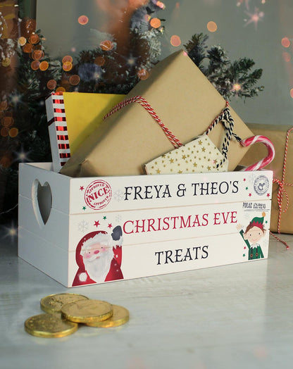 Personalised Christmas White Wooden Crate - Children's Christmas Eve Box