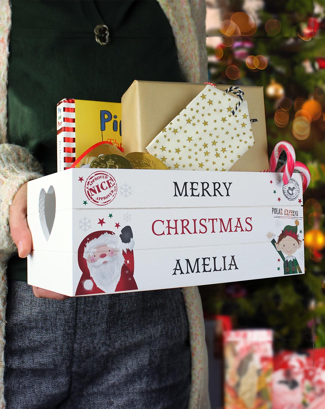 Personalised Christmas White Wooden Crate - Children's Christmas Eve Box