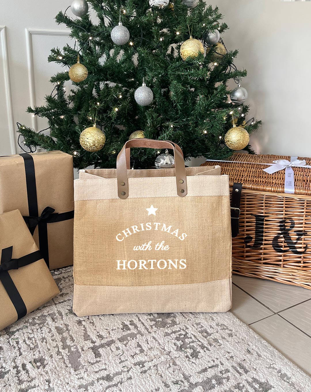 Family Christmas Gift Bag - Jute Market Tote 