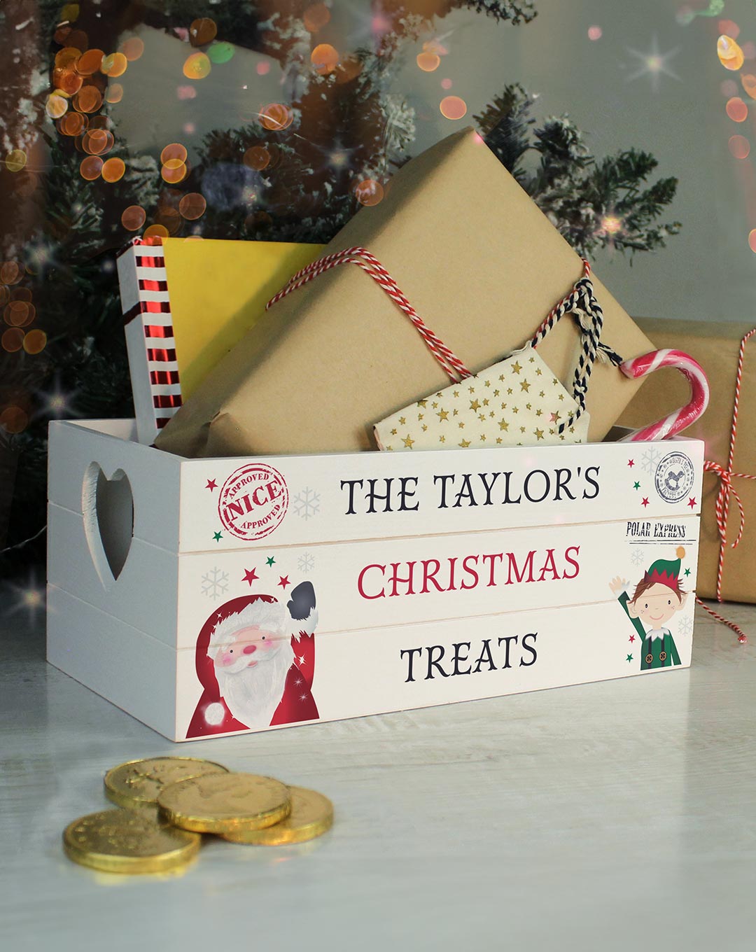 Personalised Christmas White Wooden Crate - Children's Christmas Eve Box