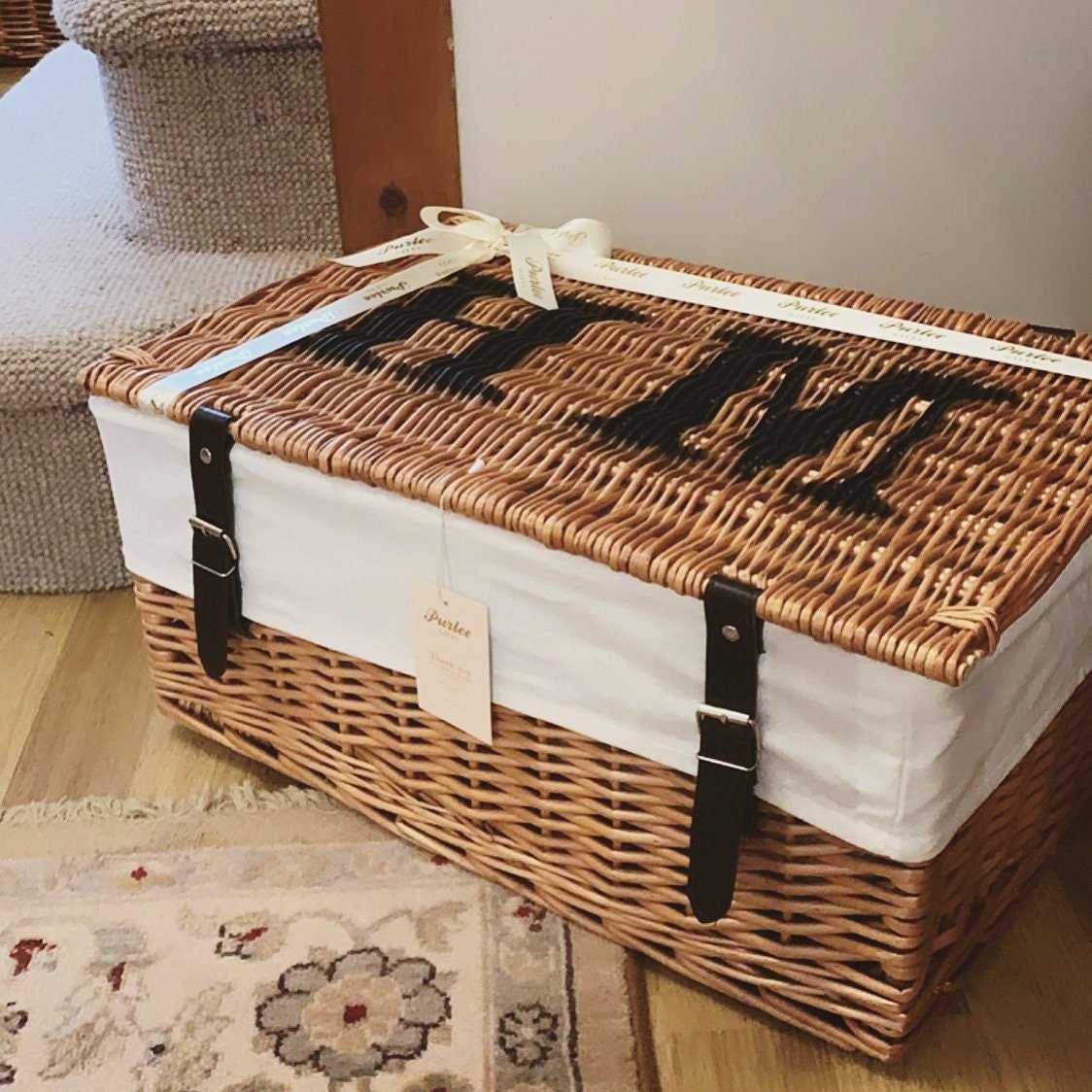 20 inch wicker hamper with white lining and personalisation