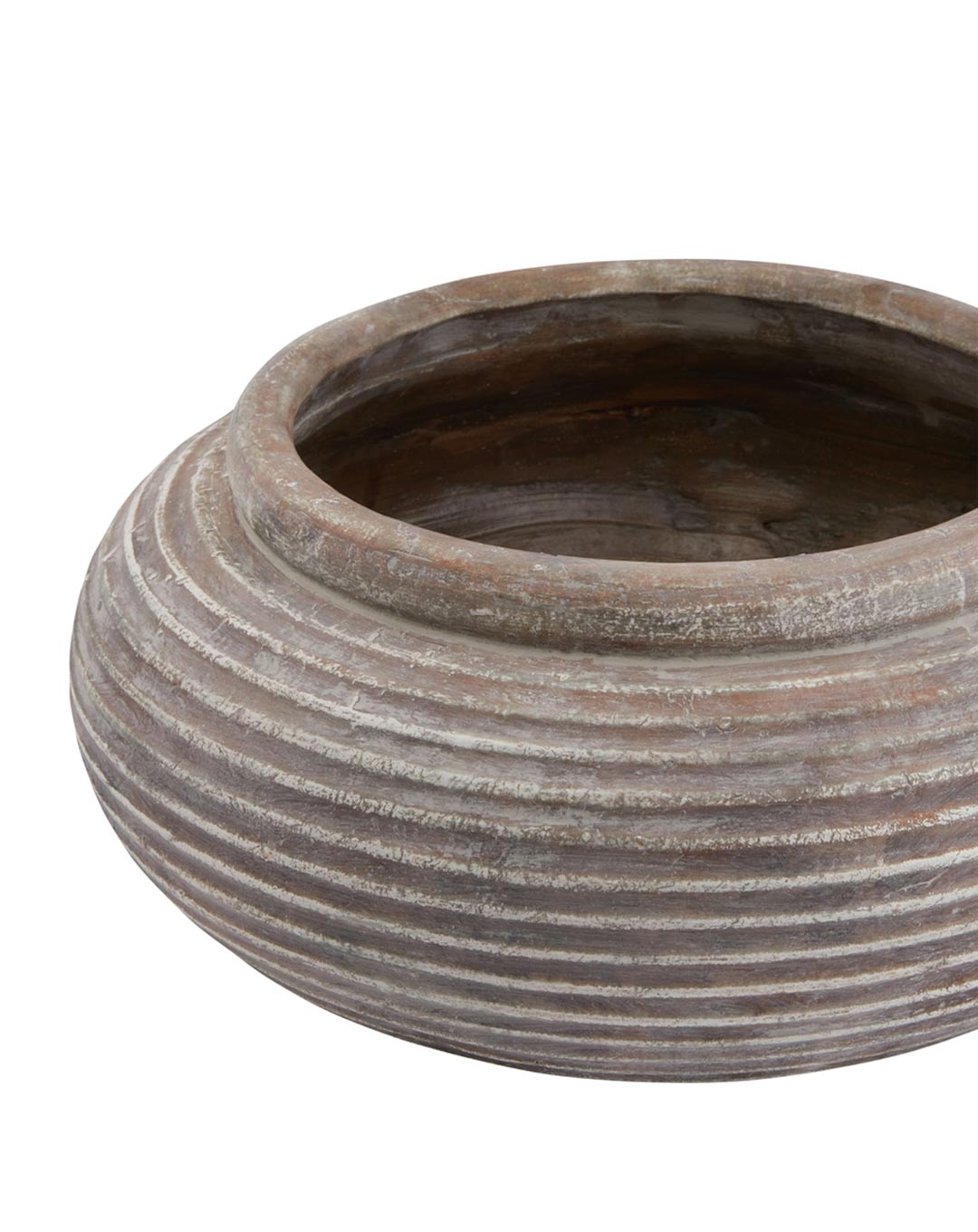 Large Rustic Brown Ribbed Ceramic Planter Pot