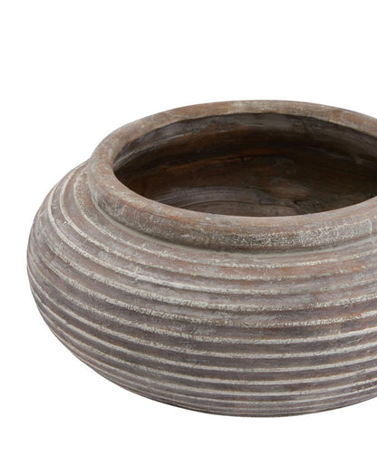 Large Rustic Brown Ribbed Ceramic Planter Pot