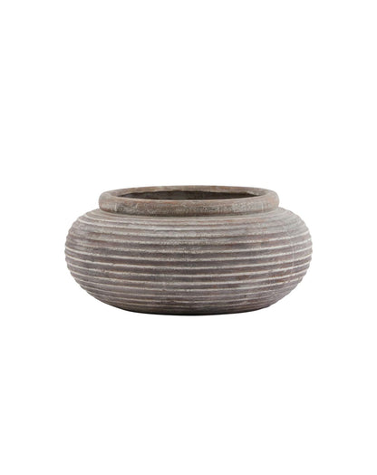 Large Rustic Brown Ribbed Ceramic Planter Pot