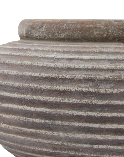 Large Rustic Brown Ribbed Ceramic Planter Pot