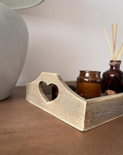 Rustic Oak Heart Cut-out Tray Set of 2