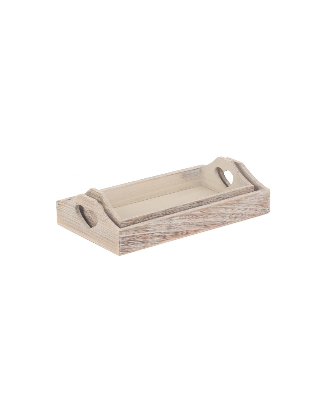 Rustic Oak Heart Cut-out Tray Set of 2