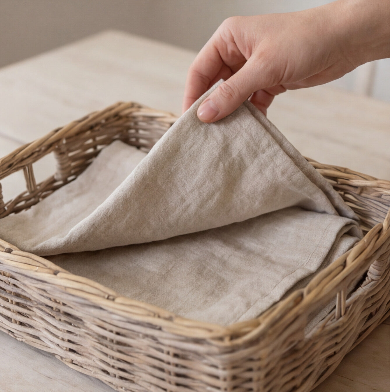 shallow rectangle wicker storage basket tray