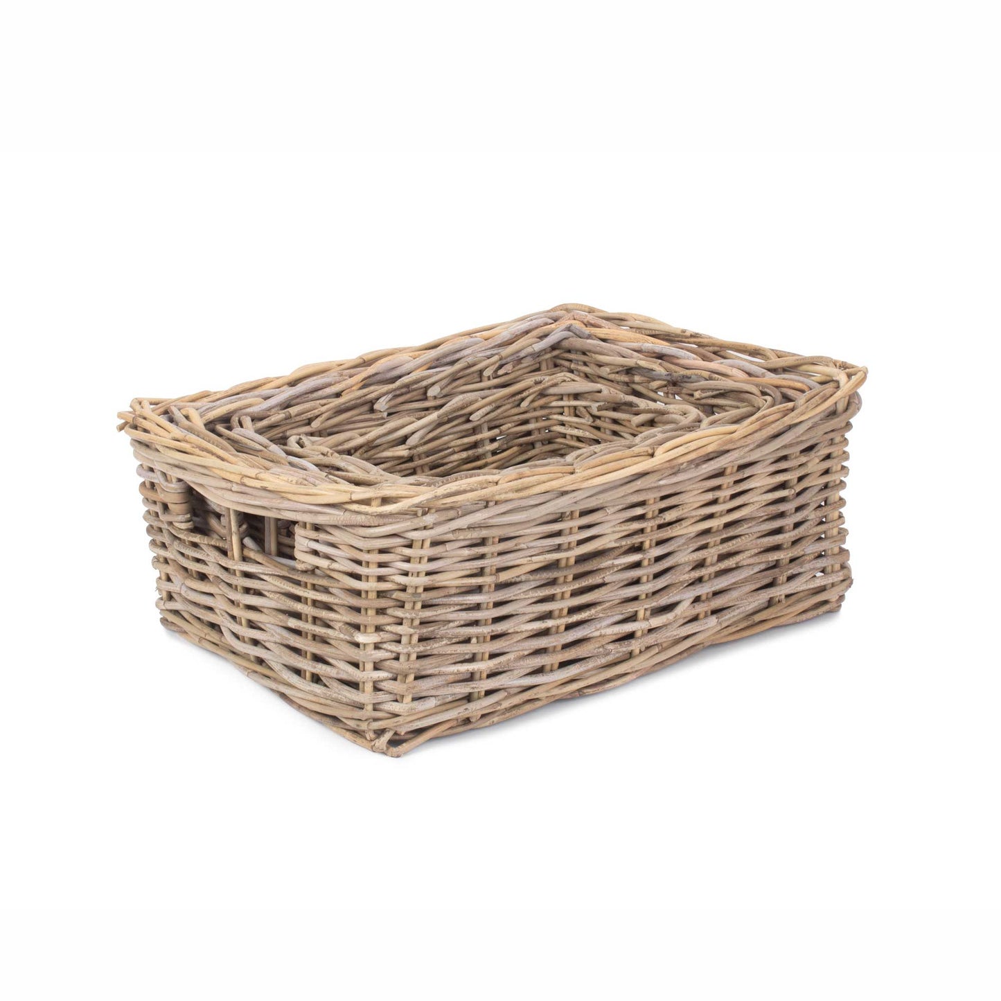 Stackable Shallow Rectangular Basket - Kubu Rattan Basket - Rustic Home Storage Solution