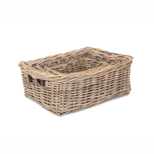 Stackable Shallow Rectangular Basket - Kubu Rattan Basket - Rustic Home Storage Solution