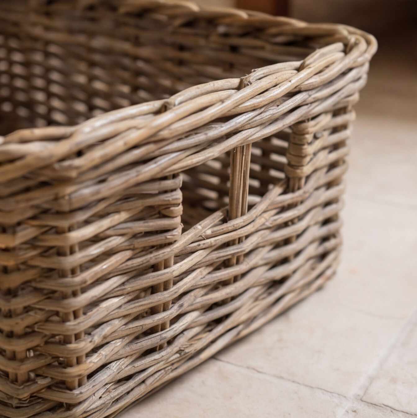 shallow rectangle wicker storage basket tray