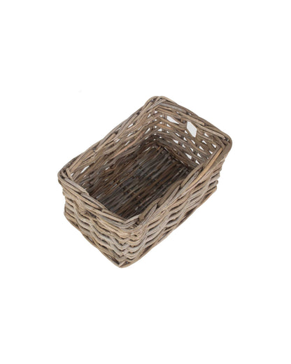 Small Deep Rattan Storage Basket, Natural Wood, Rectangular