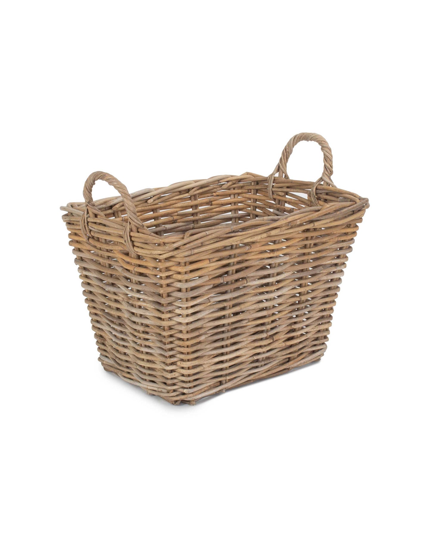 Small Rectangular Rattan Floor Storage Blanket Log Basket with Handles