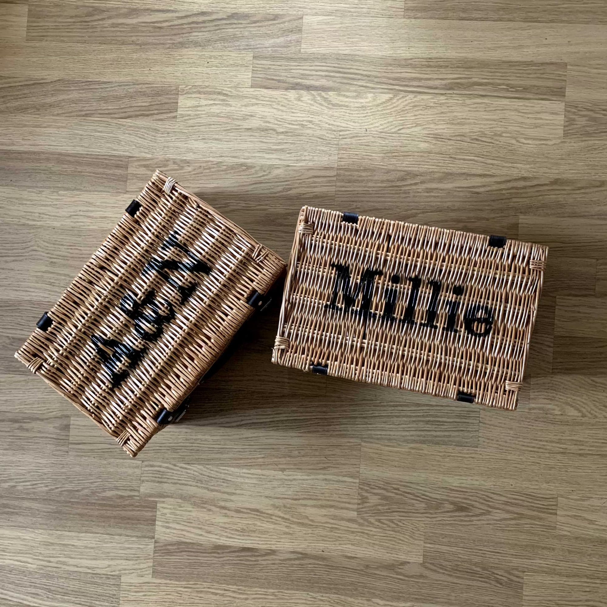 Small wicker hamper baskets with personalisation