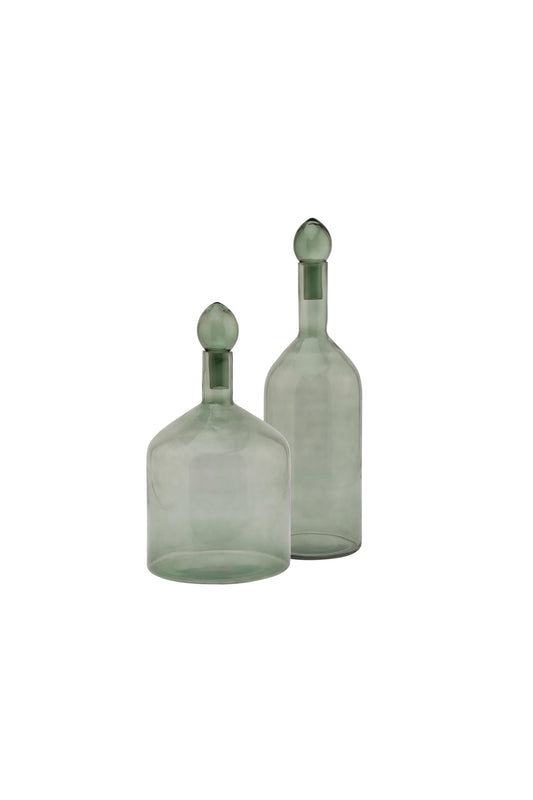 Smoked Sage Glass Bottle With Stopper - Decorative Vase 