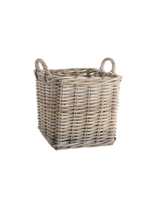 Square Kubu Rattan Log Storage Basket with Handles