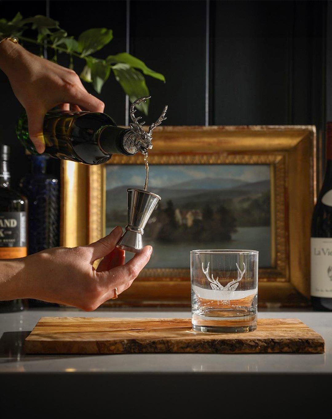Whiskey Lovers Stag Drinks Gift Set - Stag Glass, Pourer & Jigger - The Just Slate Company