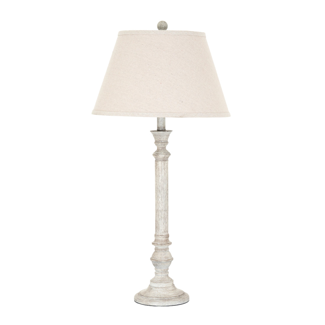 Tall Slim Rustic White Wash Table Lamp With Linen Shade