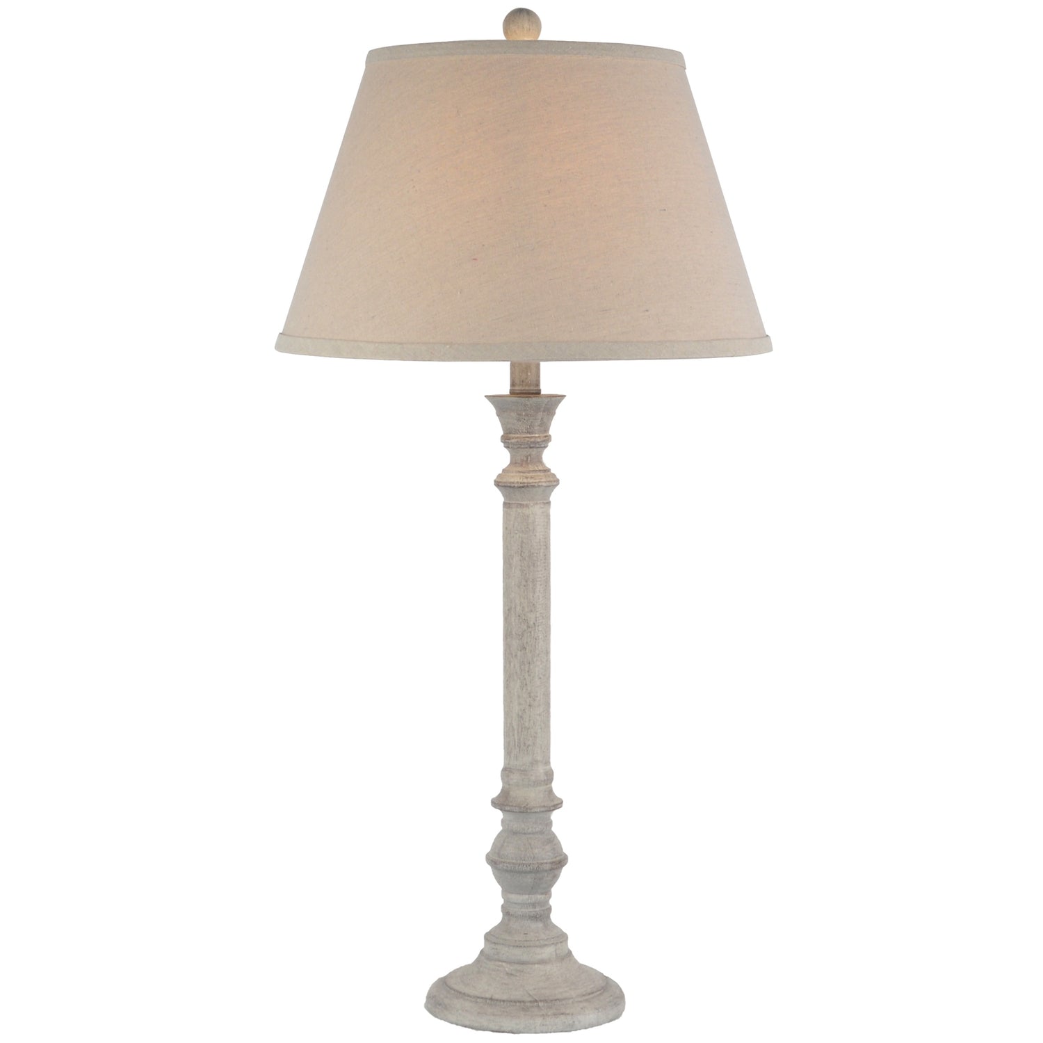Tall Slim Rustic White Wash Table Lamp With Linen Shade